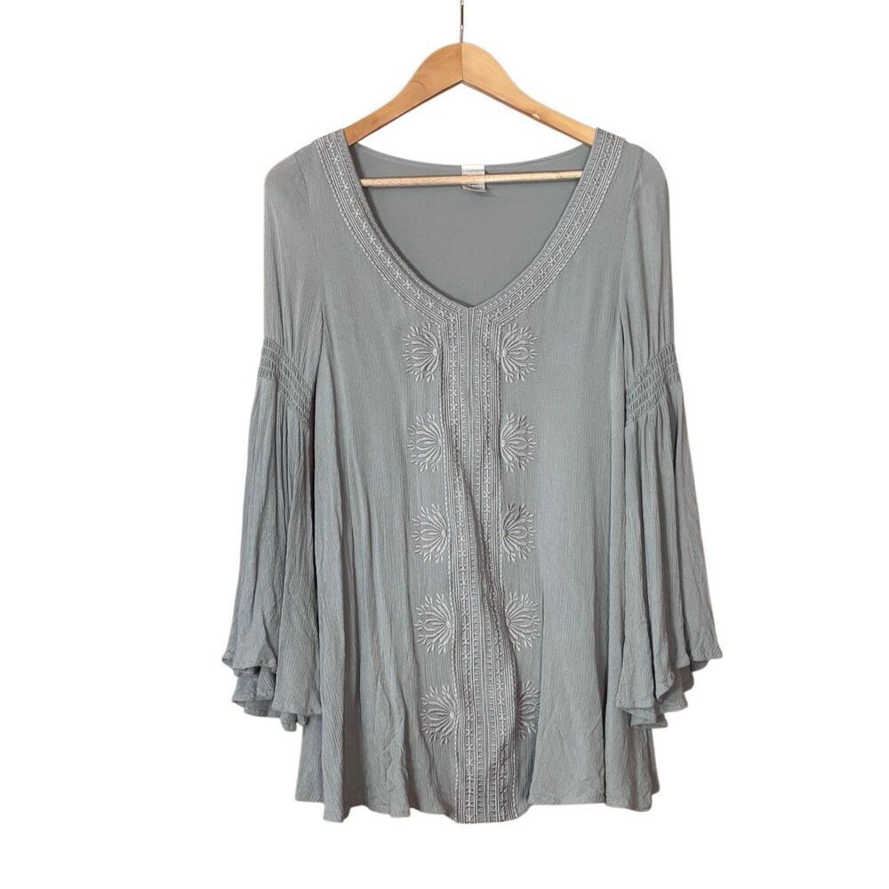 L*Space Sina Tunic top flared sleeves sage green size small